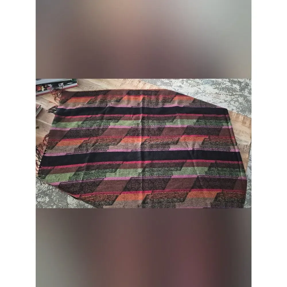 Luxury Cashmere Silk Striped Pashmina Shawl Wrap XL 27
